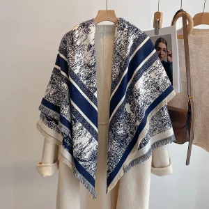 Sciarpa invernale in cashmere di marca di lusso 2025 per donna - Scialle stampato con griglia con nappe, caldo poncho avvolgente e foulard in pashmina 1