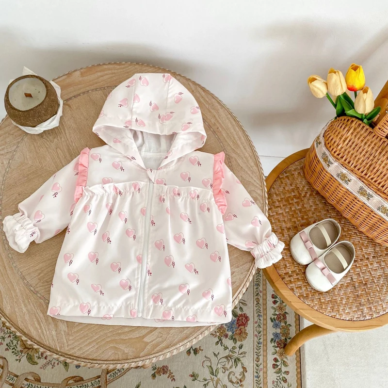 Autunno nuovo stile 0-3 anni vestiti per bambini per neonate, amorevole giacca a vento con cerniera con cappuccio, dolce cappotto 3