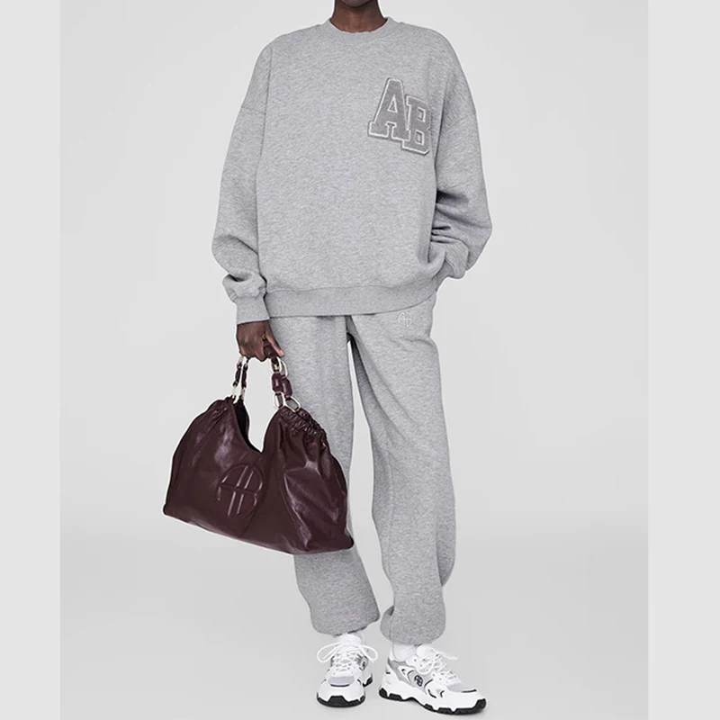 Felpa girocollo da donna con vestibilità ampia in pile ricamato speciale a manovella di nicchia nordamericana AB in autunno e inverno 2