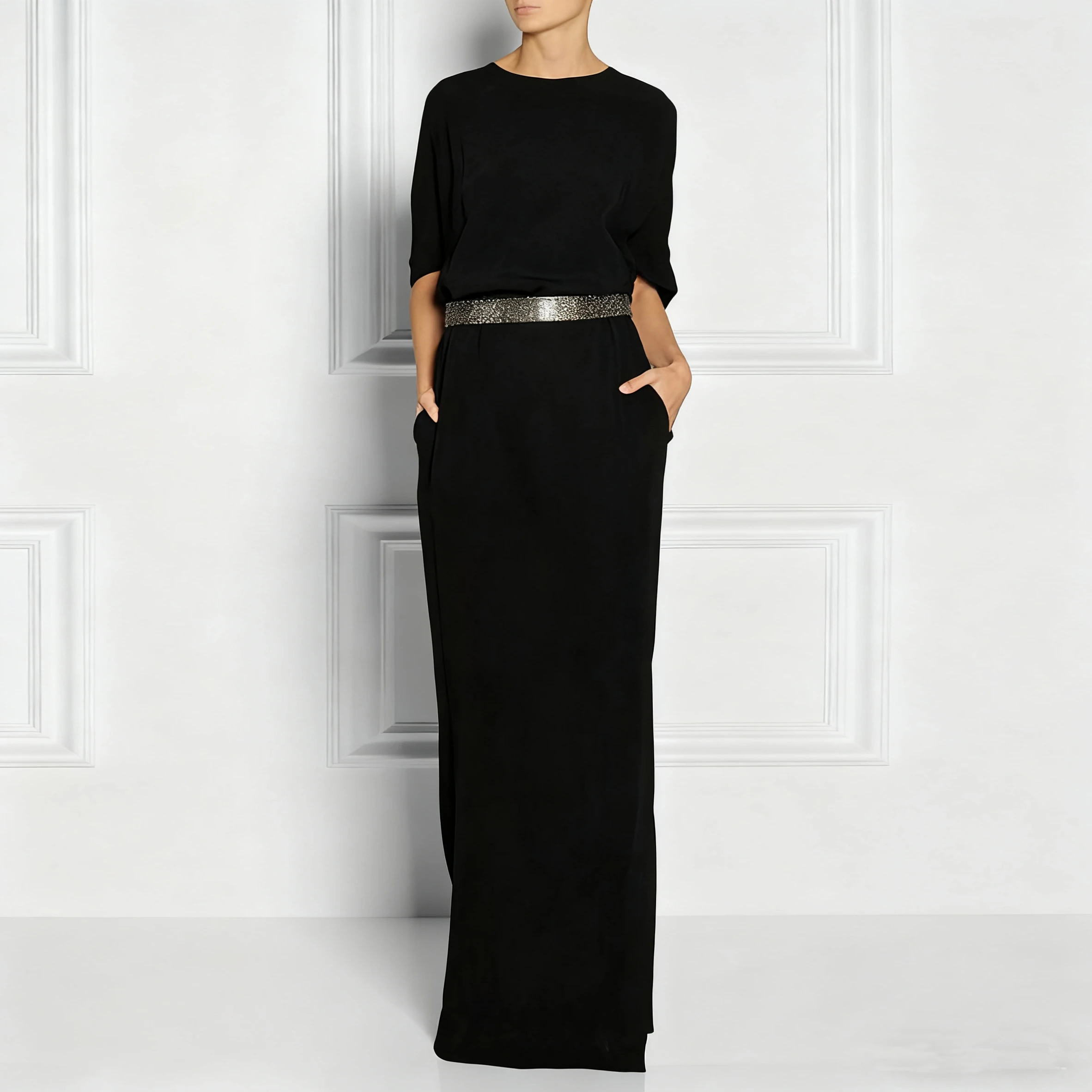 Modigirl Autunno Inverno Classico Nero Maxi Abito per Donna 2025 Elegante Festa di Compleanno Reno Pietre Abiti Allentati Vestiti Delle Donne 1