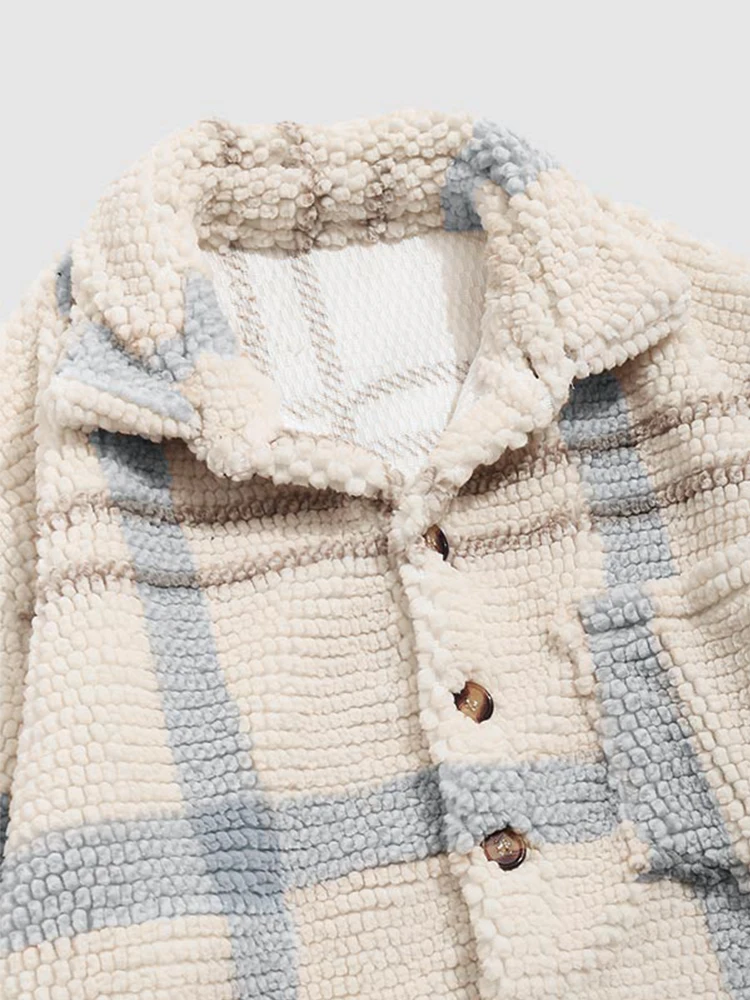 2025 Giacca scozzese da uomo a maniche lunghe in pile con cappuccio Giacche Autunno Inverno Cappotto caldo Camicia abbottonata Giacche 3