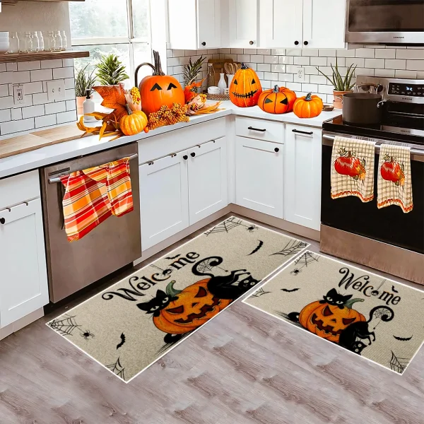 VIKAMA Tappeto decorativo di Halloween Lanterna di zucca Tappetino da cucina Assorbente Corridore lungo Tappetino antiscivolo Zerbino d'ingresso domestico 1