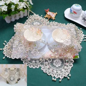 Set di tovaglie rettangolari di lusso europee fatte a mano con perline, set di tovaglie, soggiorno, balcone, camera da letto, decorazioni natalizie per matrimoni 1