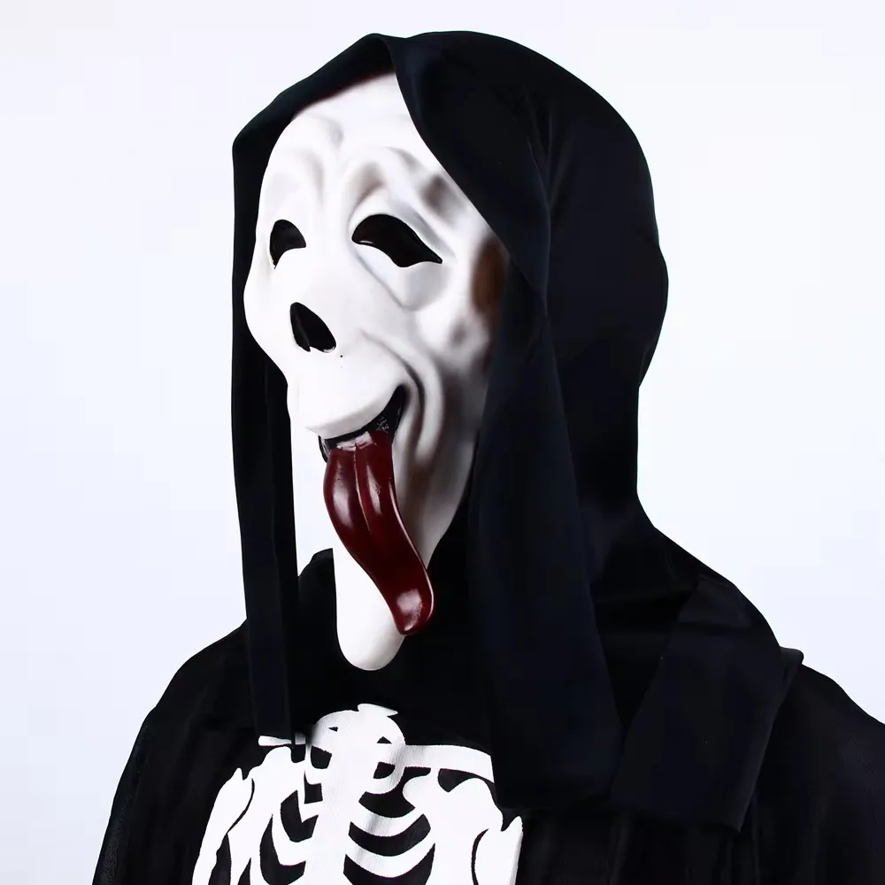 Film realistico maschera fantasma spaventosa maschera del diavolo spaventoso di Halloween Stick Tongue Out Helmet Horror Demon Cosplay Party Costume puntelli 5