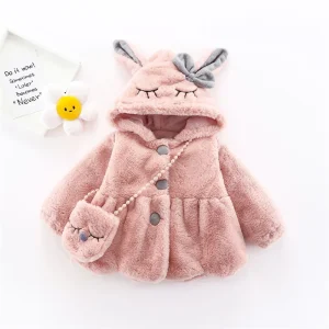 6 12 18 24 36 mesi giacca di peluche per bambini orecchie di coniglio carine cappotto per ragazze principessa di natale tenere in caldo capispalla con cappuccio vestiti per bambini 1