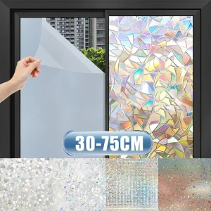 Pellicola per la privacy delle finestre anti-aspetto Adesivo in vetro smerigliato puro Arcobaleno 3D Specchio adesivo statico Film Opaco opaco Foglio di blocco solare 1