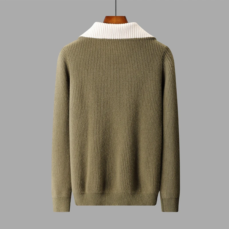 Maglione da uomo in lana 100% di alta qualità Colletto rovesciato Cerniere Pullover 2025 Autunno / Inverno Spessore morbido caldo Maglieria in cashmere Top 2