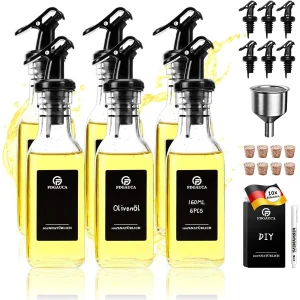 Bottiglia di olio da 160 ml Bottiglia di vetro a prova di perdite Condimento da cucina Salsa di soia Bottiglia di aceto Bottiglia di olio d'oliva trasparente con etichette nere 1
