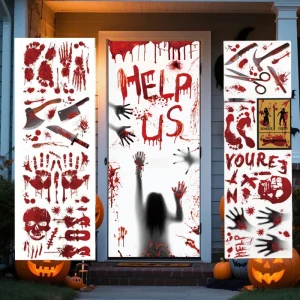 Adesivi di Halloween Finestra horror Impronta insanguinata Impronta di mani Porta Finestra Adesivo Casa Decorazioni horror di Halloween Puntelli 1