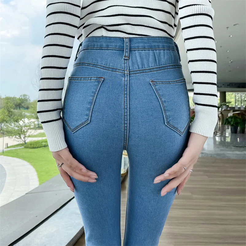 Jeans elasticizzati da donna Jeans skinny slim a matita da donna Pantaloni vintage a vita alta Leggings da ragazza Pantaloni moda coreana a gamba dritta 2