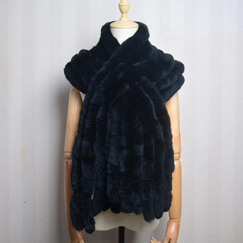 Sciarpa da donna di lusso Classica 8 barre verticali Sciarpa avvolgente Sciarpe lunghe Moda donna Inverno Sciarpe di pelliccia di coniglio Rex Sciarpe a scialle 6