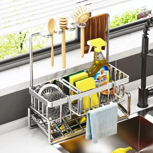 Scaffale portaoggetti in acciaio inossidabile, scaffale organizer da cucina in metallo per dispensa, bagno, ufficio, resistente e salvaspazio 1