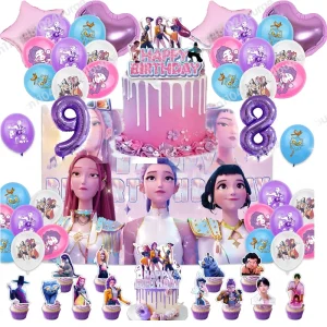 Kpop Demon Hunters Set di decorazioni per feste di compleanno Cake Topper Bandiera Palloncini Fondali Adesivi Fan Forniture Decorazioni per feste 1