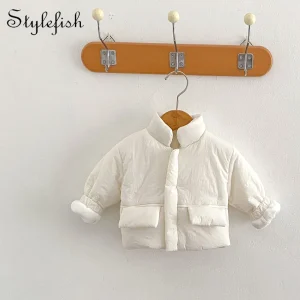 Autunno e inverno nuovo stile 0-3 anni vestiti per bambini per neonate e ragazzi cappotto con colletto alla coreana in velluto tinta unita spesso 1