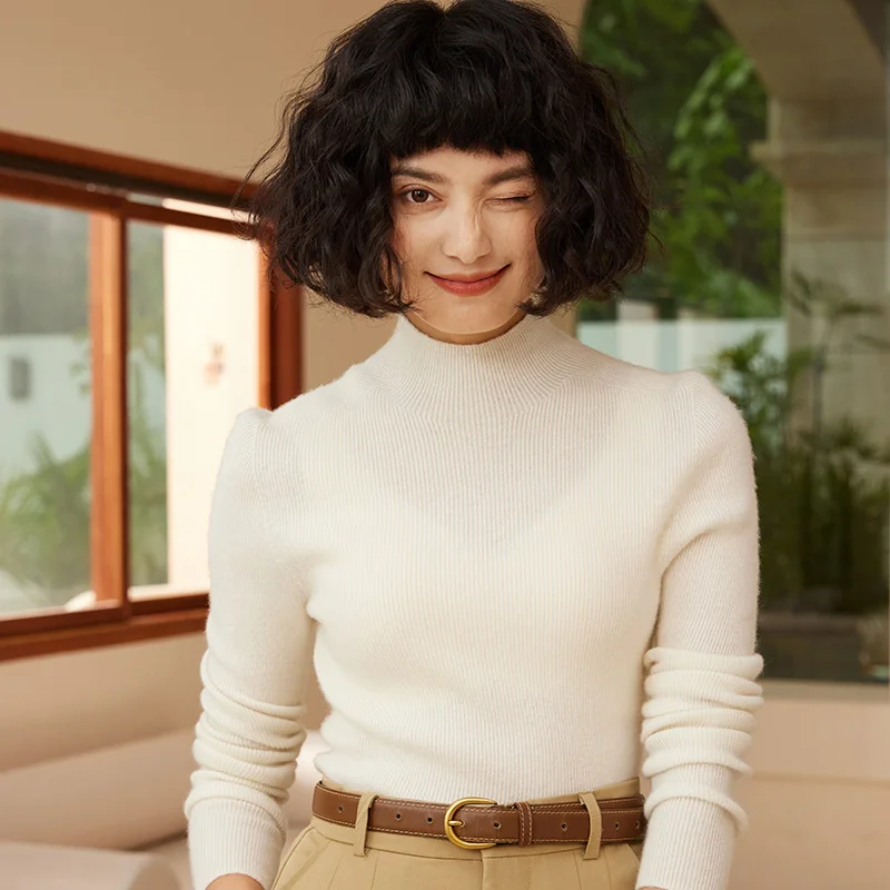 Autunno e inverno nuove donne 100% puro cashmere maglione pullover a collo semi alto lavorato a maglia slim fit top da donna di vendita caldo 5
