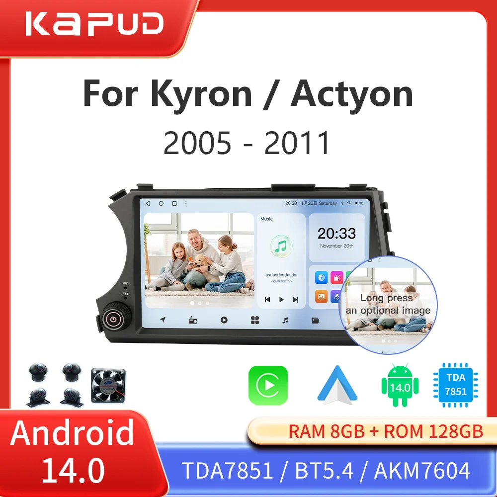 Kapud-Radio per auto 8′′ Android 14 Carplay Auto GPS per Ssangyong Kyron Actyon 2005-2013 BT Video 2 din Lettore multimediale Wifi SWC 1