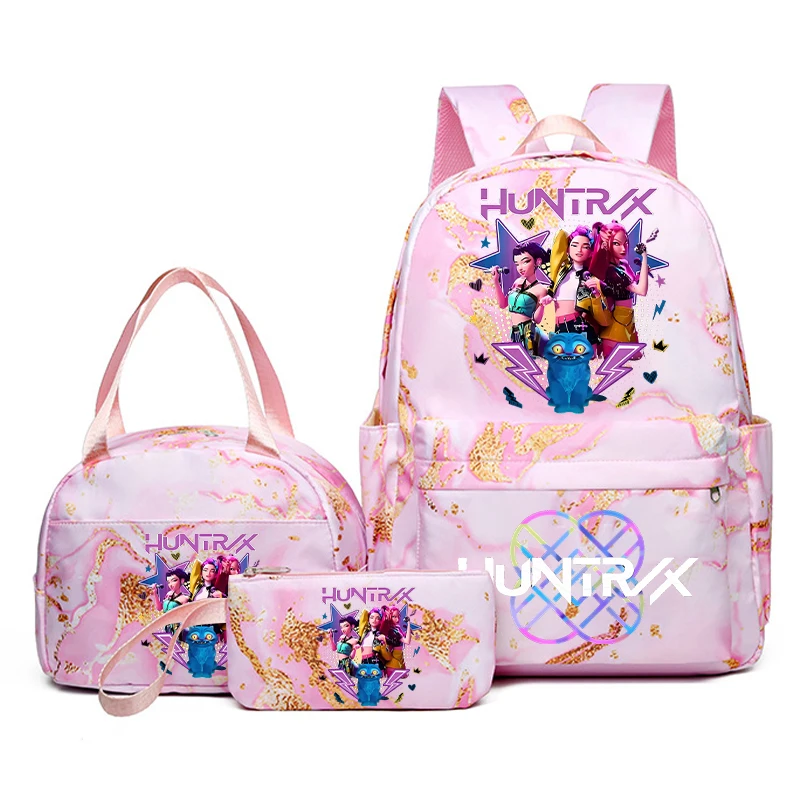 3 pezzi K Pop Demon Hunter Zaino per bambini Astuccio per matite Zaini stampati per cartoni animati Zaino per scuola di grande capacità per ragazze Regali di compleanno 5