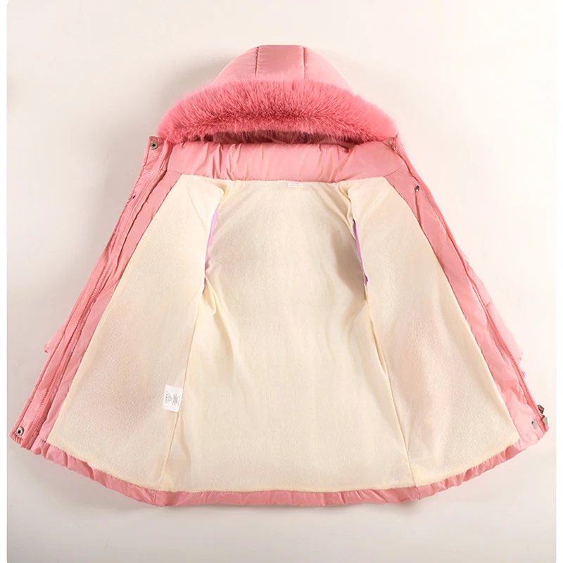 2025 inverno nuove ragazze giacca lunga fodera in tinta unita berbero in pile spesso caldo con cappuccio Parka per 4-10 anni ragazze arco moda tuta da neve 5