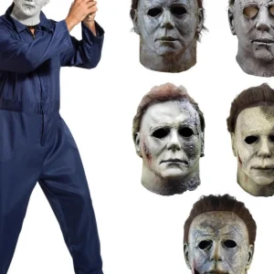 Halloween Michael Myers Mask spaventoso Killer Full Head Mask Creepy Fire Burn Scar Latex Face Mask Cosplay Costume Party puntelli coltello 1