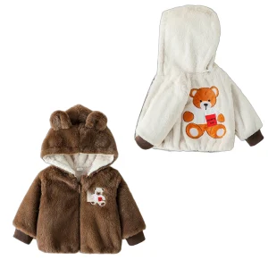Peluche Neonate Ragazzi 1-3Y Cappotto Autunno/Inverno Tenere al caldo Cerniera Capispalla con cappuccio Cappotto infantile Orso carino Indossalo su entrambi i lati 1