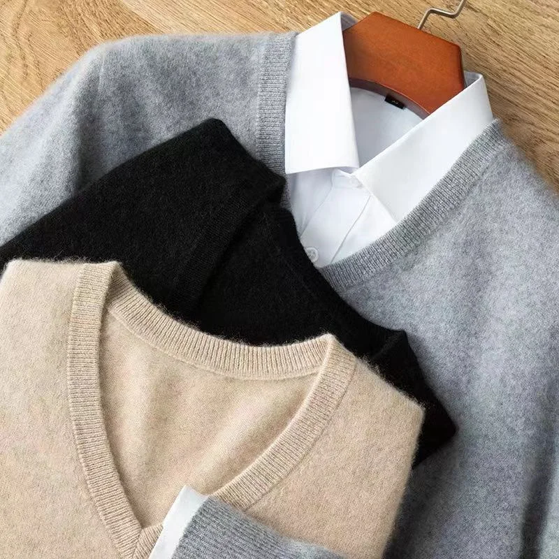 Maglione in Cashmere Super lana uomo Pullover spesso autunno inverno caldo classico scollo a v vestiti maglione maschile Jersey Hombre Pull Homme 1