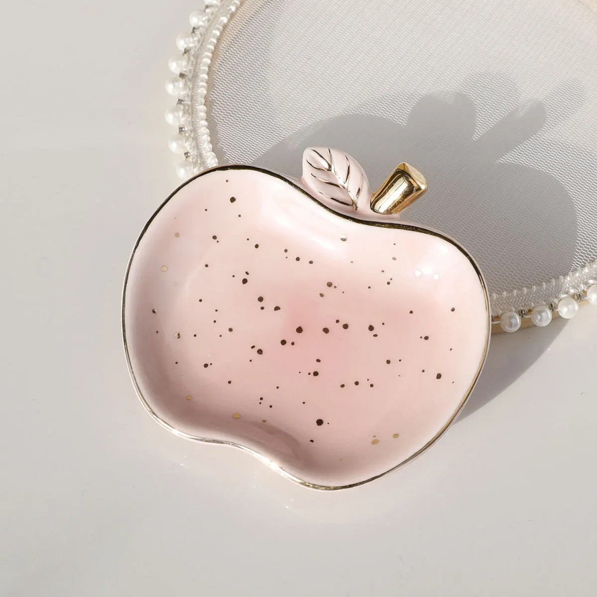 Vassoio per gioielli in ceramica piatto per gingillo vassoio per chiavi di vanità di mele per le donne, piatto porta anelli, piatto per gioielli carino decorazione della stanza regalo di compleanno 2