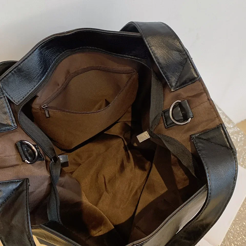 Borsa tote casual in morbida pelle PU grande per donna Borsa laterale a tracolla per shopping retrò semplice di grande capacità femminile alla moda 6