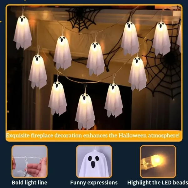 Luci fantasma di Halloween, ghirlanda di corde impermeabili a 8 modalità, decorazioni per interni ed esterni per feste, casa stregata, caminetto, portico 3