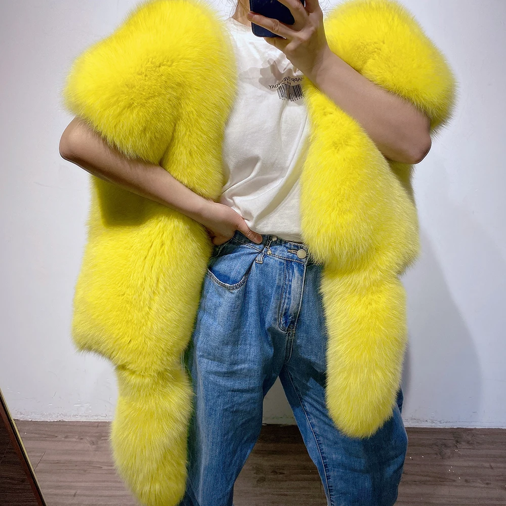 YOLOAgain 2025 Sciarpa di pelliccia di volpe reale di lusso calda invernale da donna Sciarpa di pelliccia di volpe naturale Scialle femminile 4