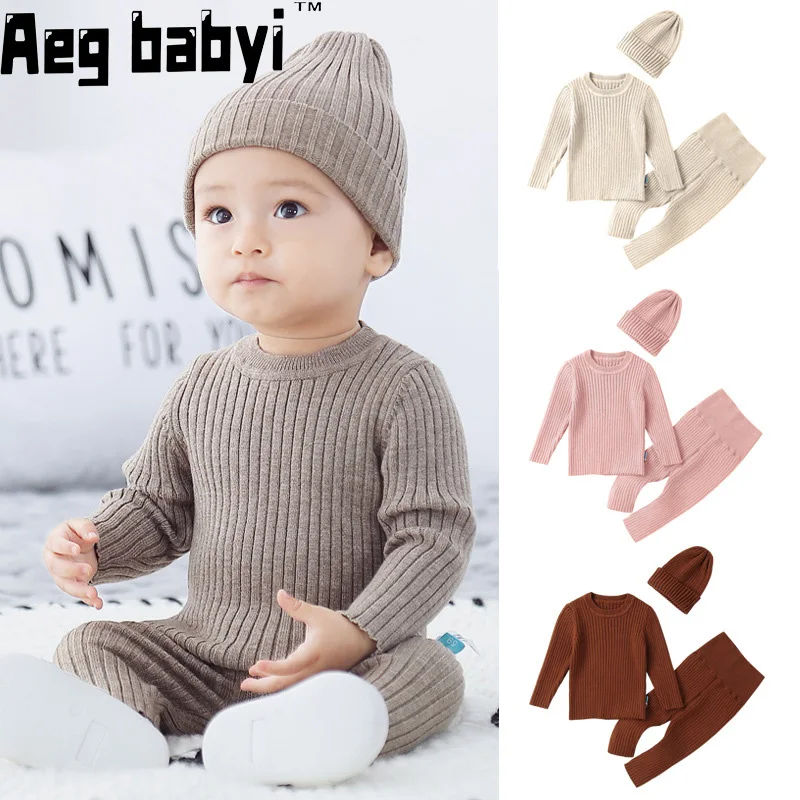 Set di maglioni 3 pezzi set di vestiti per neonato bambini ragazzi ragazze autunno inverno abbigliamento in maglia vestito neonato abiti per bambini top pantaloni 1-4Y 1