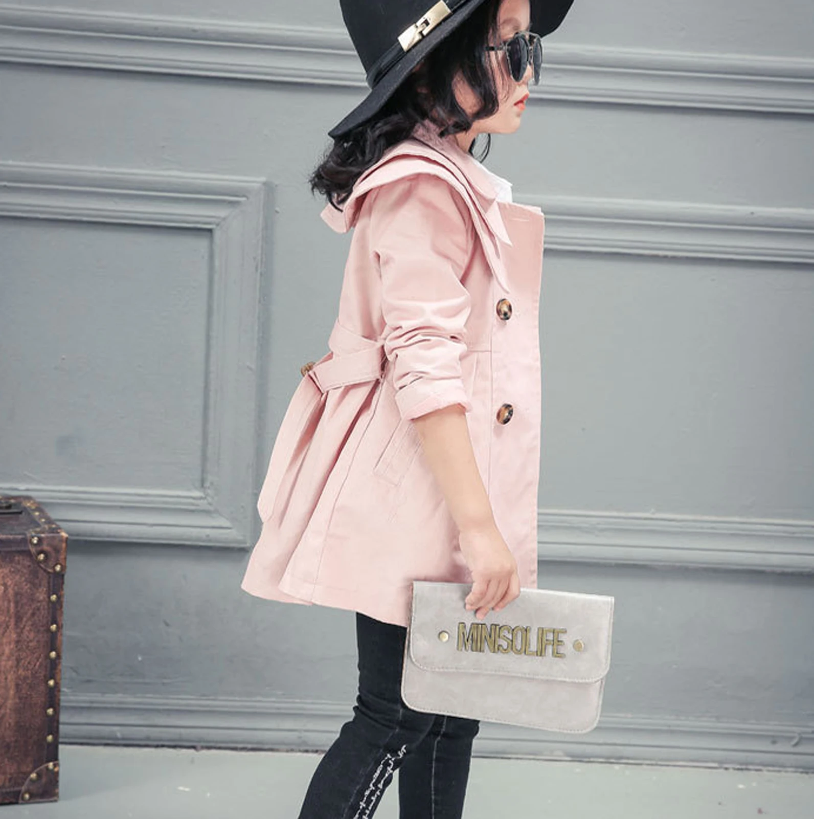 Trench per bambina doppio petto con volant e cintura invernale a maniche lunghe giacca a vento casual per bambini Trench per bambini 2