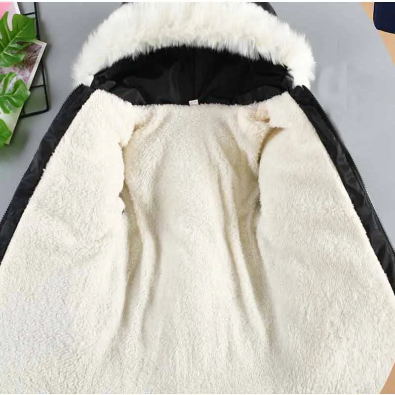 Tuta da neve imbottita da ragazza Cappotto addensato per bambini Giacca invernale calda con cappuccio Papillon per bambini Vestiti di cotone di media lunghezza Baby Parker 6