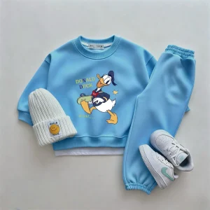 Completi a maniche lunghe per bambini Felpe + pantaloni da cartone animato Set da due pezzi Pantaloni larghi con cappuccio carino per bambini Nuovi vestiti popolari per bambini 1