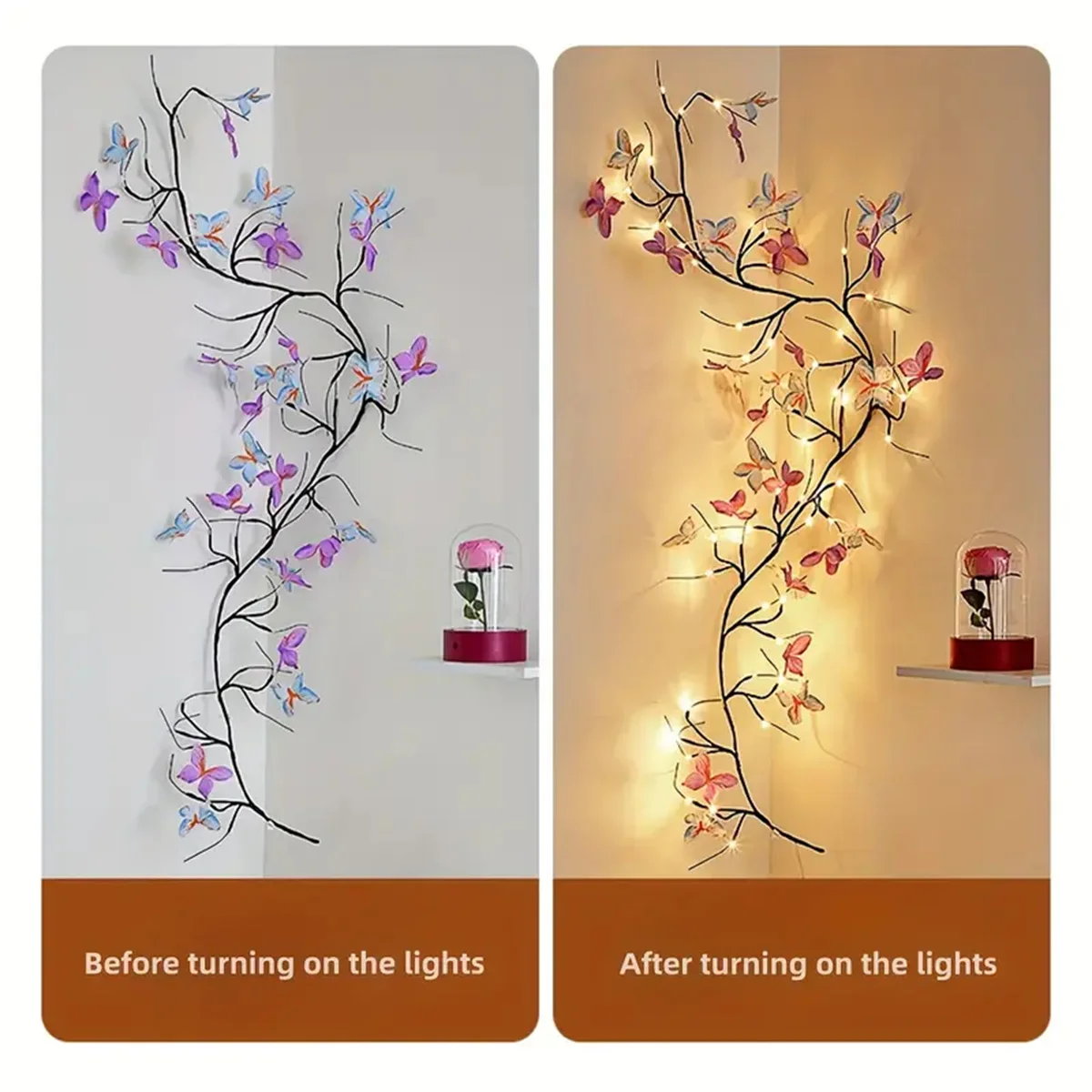 1PC/2PC 30Led Willow Vine String Light 1.3M 8 modalità USB Farfalla Festival Decorazione della stanza Luci da parete per interni ed esterni 3