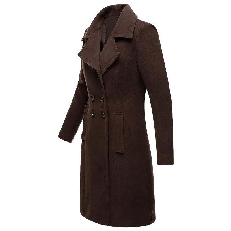 Trench da donna doppio petto foderato in lana giacca calda bavero cappotto sottile ed elegante capispalla streetwear di grandi dimensioni abbigliamento da donna 6