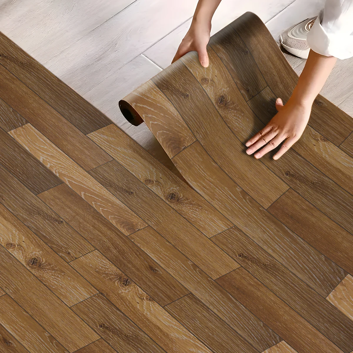 Adesivi per pavimenti autoadesivi in venature del legno in stile scandinavo, impermeabili, resistenti all'usura, per soggiorno, camera da letto, rinnovano rapidamente il pavimento 5