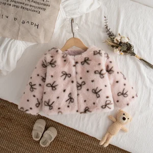 Cappotto invernale per bambina a maniche lunghe con fiocco nuovo, abbigliamento per bambini dolce e caldo adatto ai bambini di età compresa tra 9 mesi a 4 anni 1
