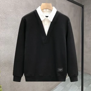 Felpe con cappuccio casual finte in due pezzi taglie forti Felpe primavera autunno manica lunga patchwork tendenza top moda abbigliamento uomo coreano 1