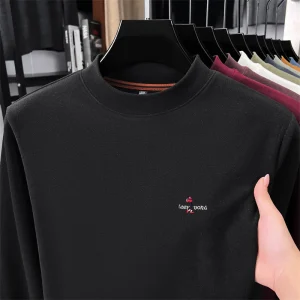 T-shirt a maniche lunghe girocollo da uomo nuova autunno e inverno 2021, camicia base calda ispessita, top casual semplice in tinta unita 1