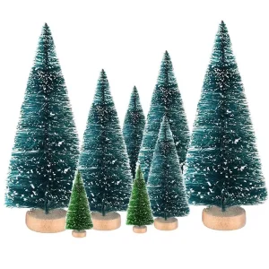 8 pezzi mini decorazioni per albero di pino di Natale con base in legno alberi di spazzola per bottiglie di seta sisal per la festa di Natale felice anno nuovo 1