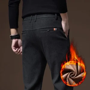 Pantaloni casual da uomo in tessuto spazzolato caldo in pile invernale all'aperto Pantaloni da lavoro in peluche floccati in velluto di cotone spesso da uomo 28-38 1