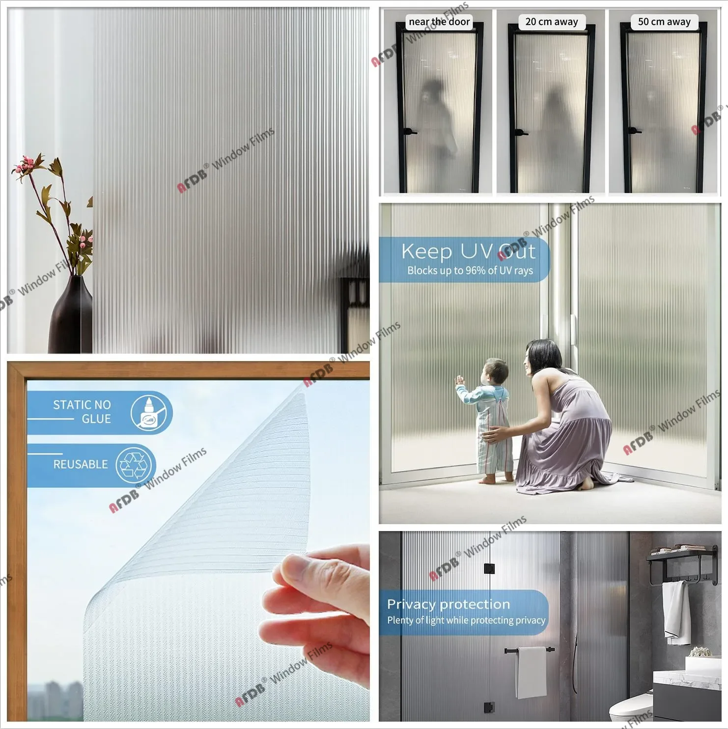 Pellicola per vetri decorativa colorata smerigliata Privacy Window Sticke pellicola per vetri in vinile adesivo statico Non adesivo blocco UV rimovibile 4