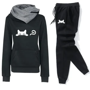 2025 Autunno Inverno Donna Set da jogging Stampato Collo alto Felpa con cappuccio Pantaloni sportivi Abbigliamento sportivo Set sportivo da donna Set di tute da donna 1