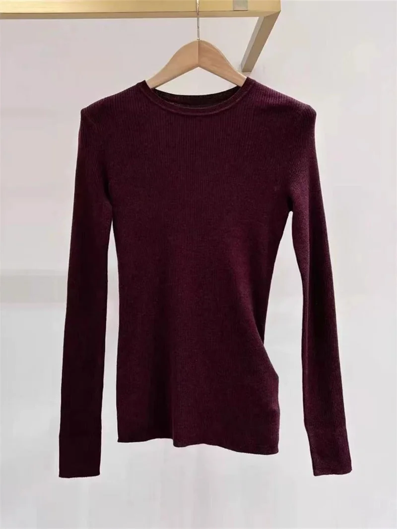 2025 Autunno Nuovo Tinta Unita Slim-Fit Top Lavorato A Maglia da Donna Girocollo Manica Lunga Femminile Semplice Maglieria T-Shirt 4