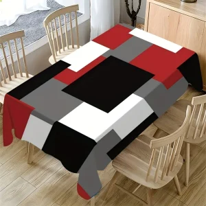 Tovaglia rettangolare moderna con blocchi di colore geometrici, tovaglia impermeabile, decorazione da tavolo, riutilizzabile, cucina, sala da pranzo, decorazione per feste 1