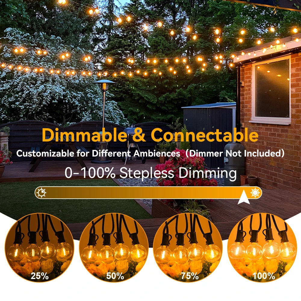 Stringhe di luce a LED G40 Ghirlanda di luce IP44 Stringa di luce per patio 15M 30M 36M Luci da giardino Luci decorative per esterni per matrimonio 2