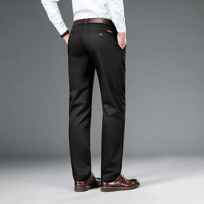 Pantaloni Casual da uomo elasticizzati pantaloni dritti da ufficio classici autunno nuovi comodi a vita alta marca maschile nero blu grigio 5