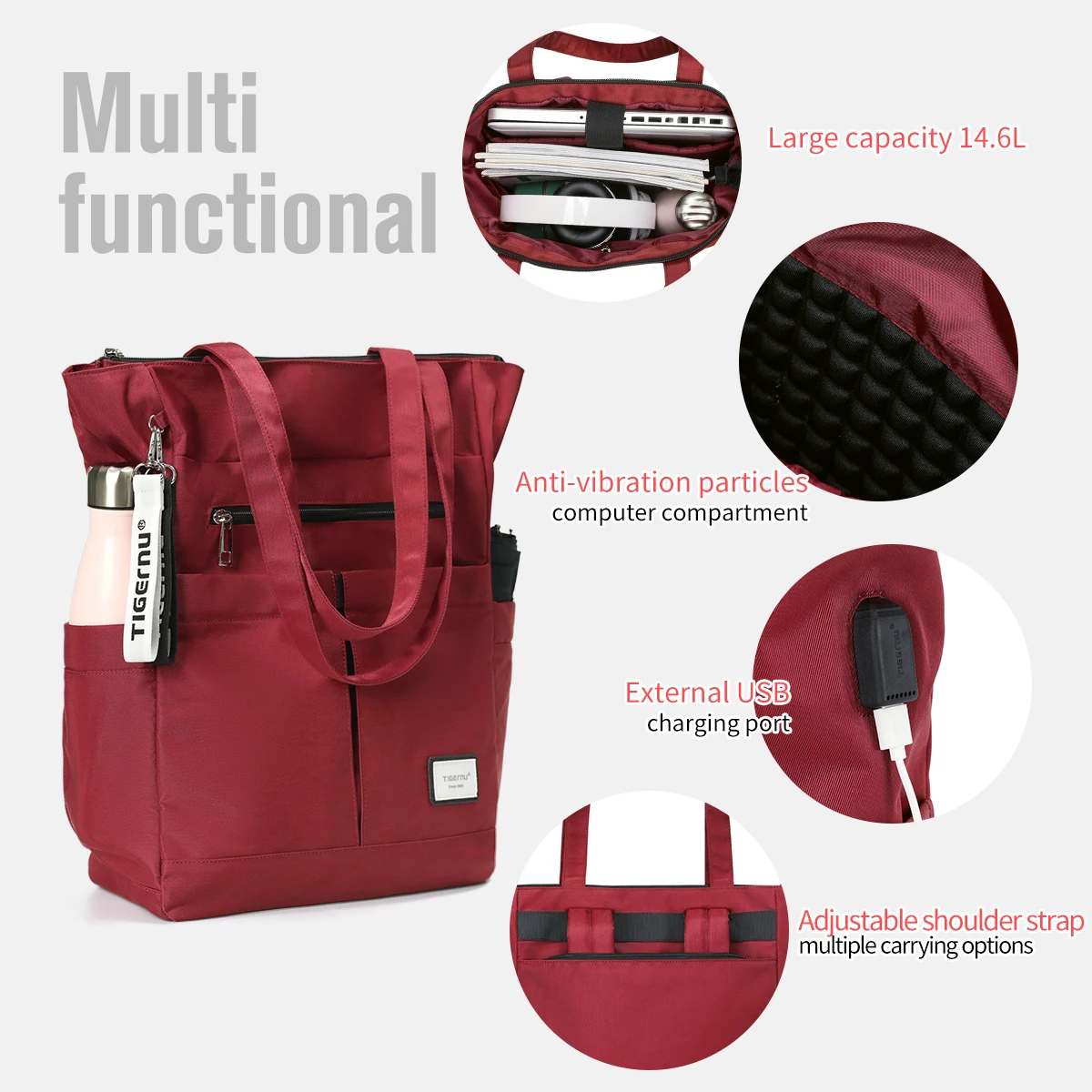 Tigernu nuove donne tote zaino multiway per ragazze borsa da scuola borse zaino per laptop femminile grande capacità convertibile Mochila 4