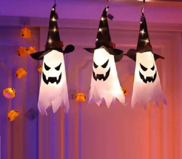 Decorazione di Halloween Ciondolo Cortile esterno Grondaia Ringhiera Appesa Mago Cappello da fantasma Lampada a sospensione a LED Bar di casa Puntelli horror 4