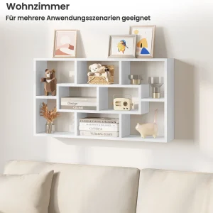 Scaffale da parete galleggiante sospeso bianco Libreria 85x16x48 cm Scaffale per piante per soggiorno Camera da letto Cucina Organizzatore 1